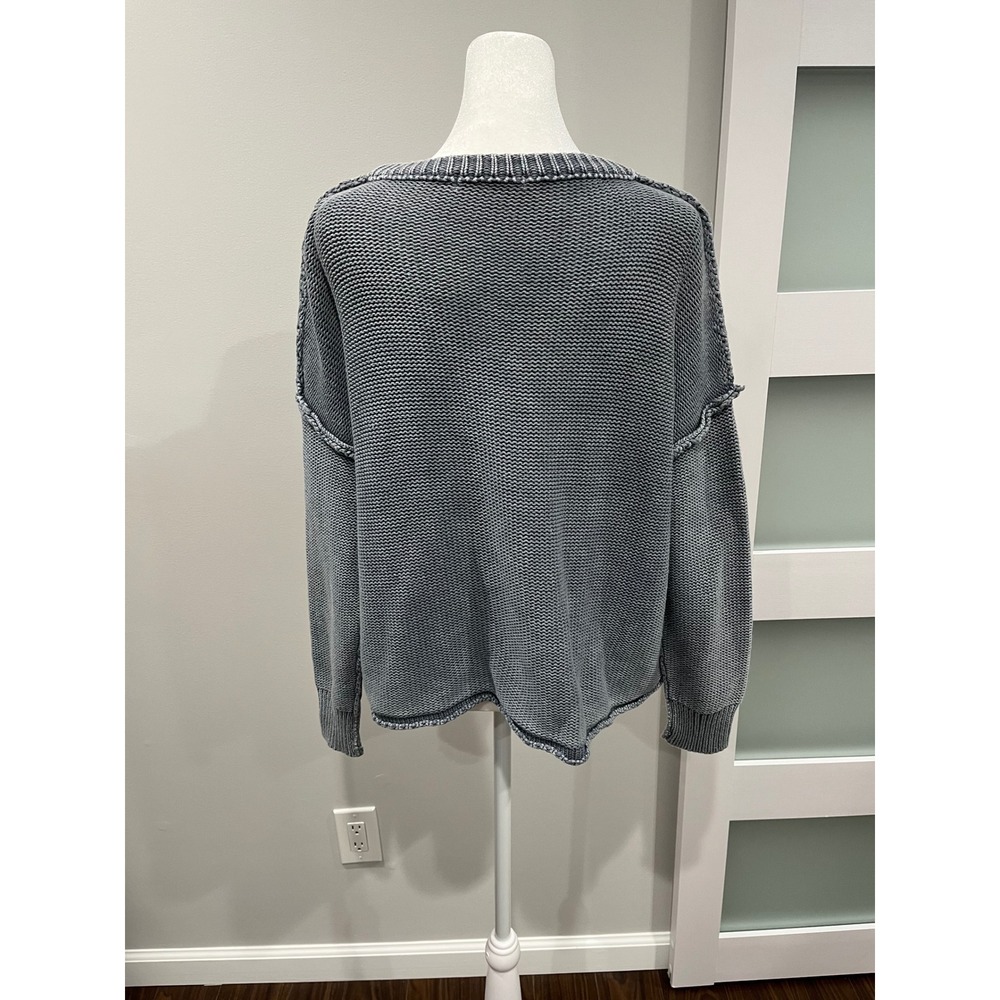 Mustard Seed Heathered Slate Gray Oversized Exposed Seam Knit Sweater Medium‎ - Picture 5 of 10
